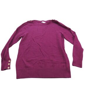 Susan Graver Knit Sweater Top Purple Gold Button Long Sleeve‎ Medium